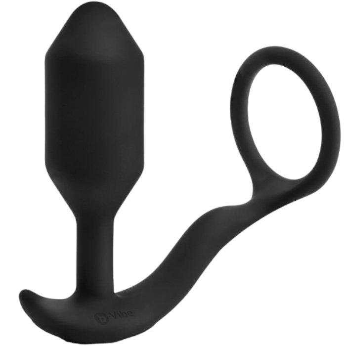 b-Vibe Vibrating Snug &amp; Tug Medium Rechargeable Weighted Butt Plug &amp; Penis Ring