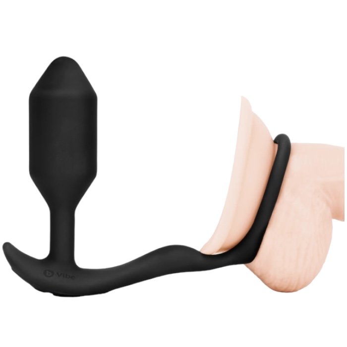 b-Vibe Vibrating Snug & Tug Medium Rechargeable Weighted Butt Plug & Penis Ring