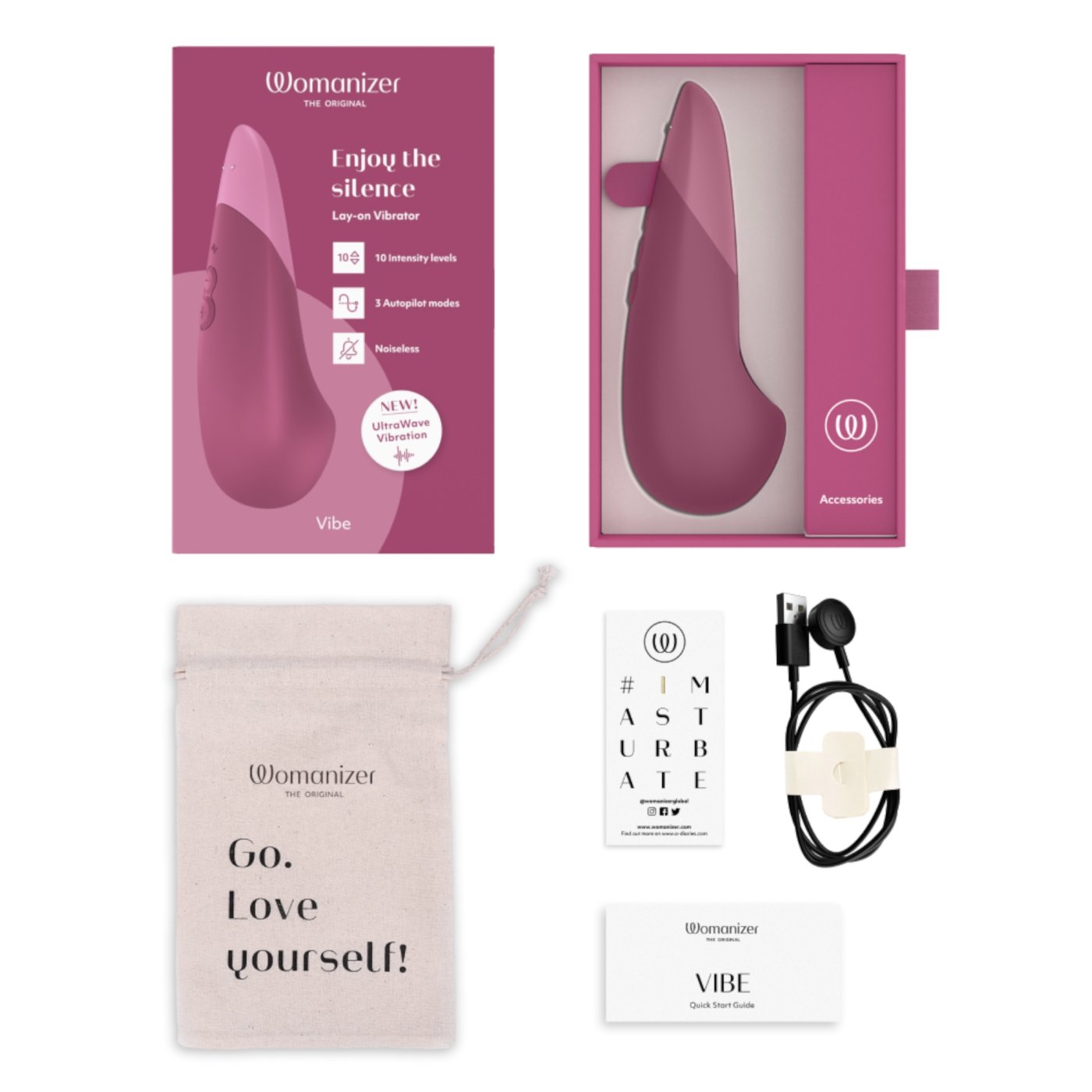 Womanizer Vibe Rechargeable Quiet Clitoral Vibrator Pink