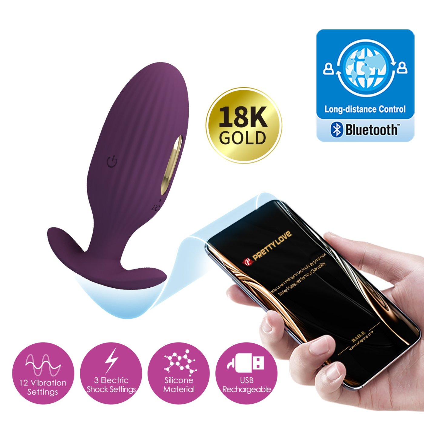 Pretty Love Jefferson Electro Stim App Controlled Vibrating Butt Plug