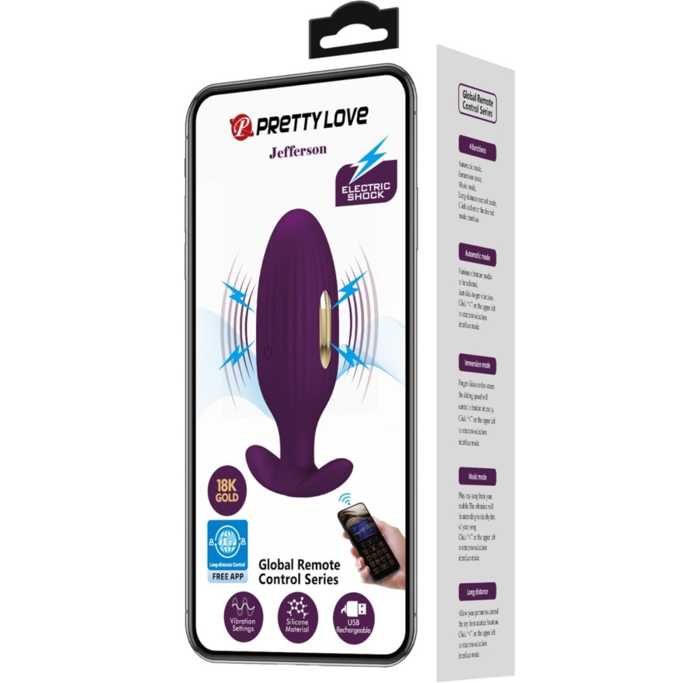 Pretty Love Jefferson Electro Stim App Controlled Vibrating Butt Plug