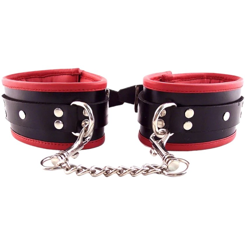 Rouge Garments Leather Padded Ankle Cuffs Black & Red