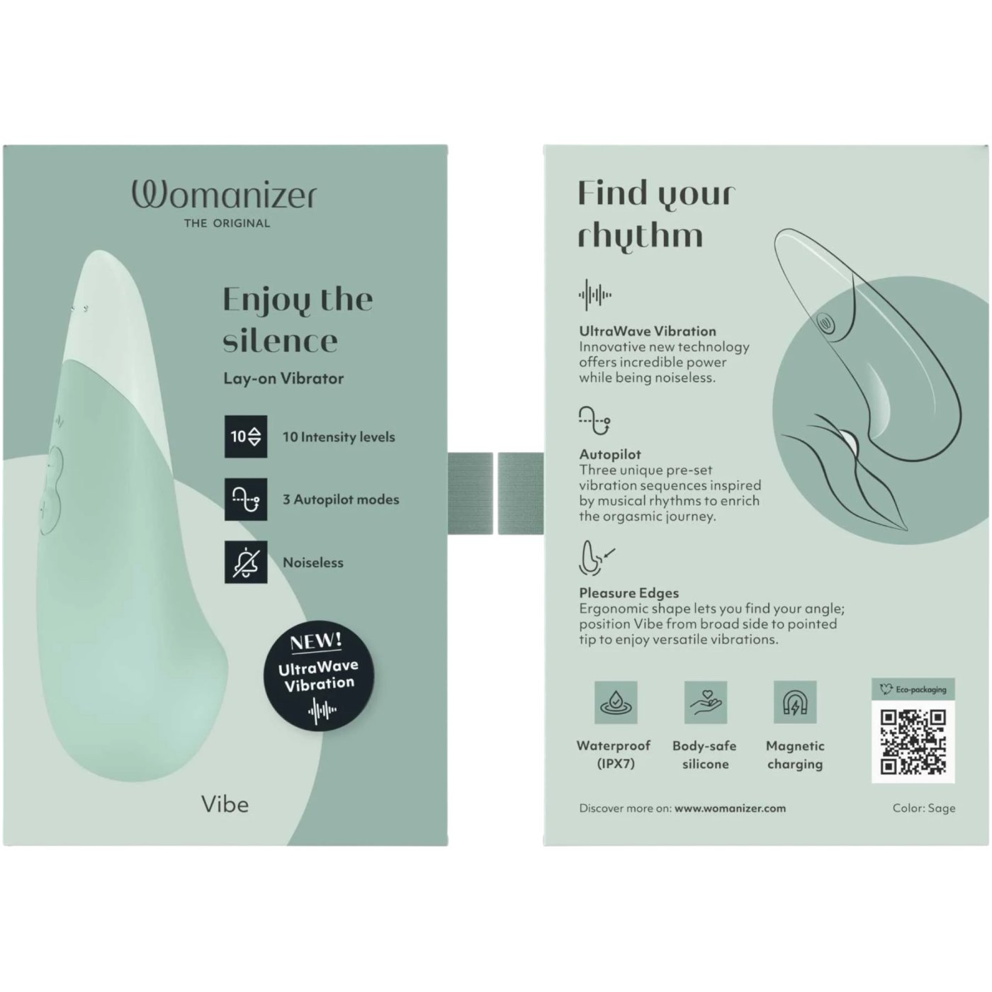 Womanizer Vibe Rechargeable Quiet Clitoral Vibrator Sage