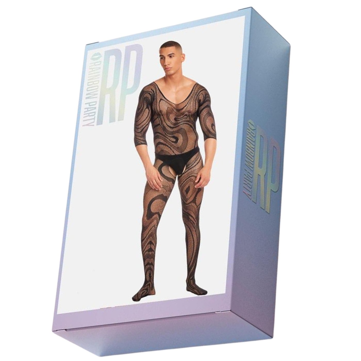 Rainbow Party Supernova Men’s Black Fishnet Bodystocking & Thong Set