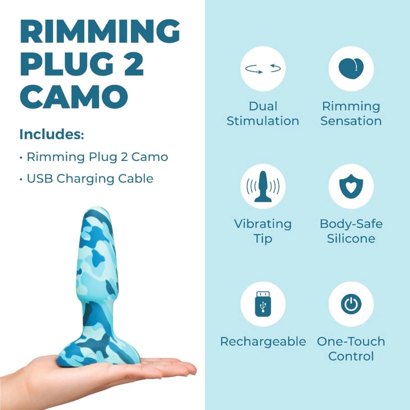 b-Vibe Camo Rimming Plug 2 Rechargeable Vibrating Butt Plug Large