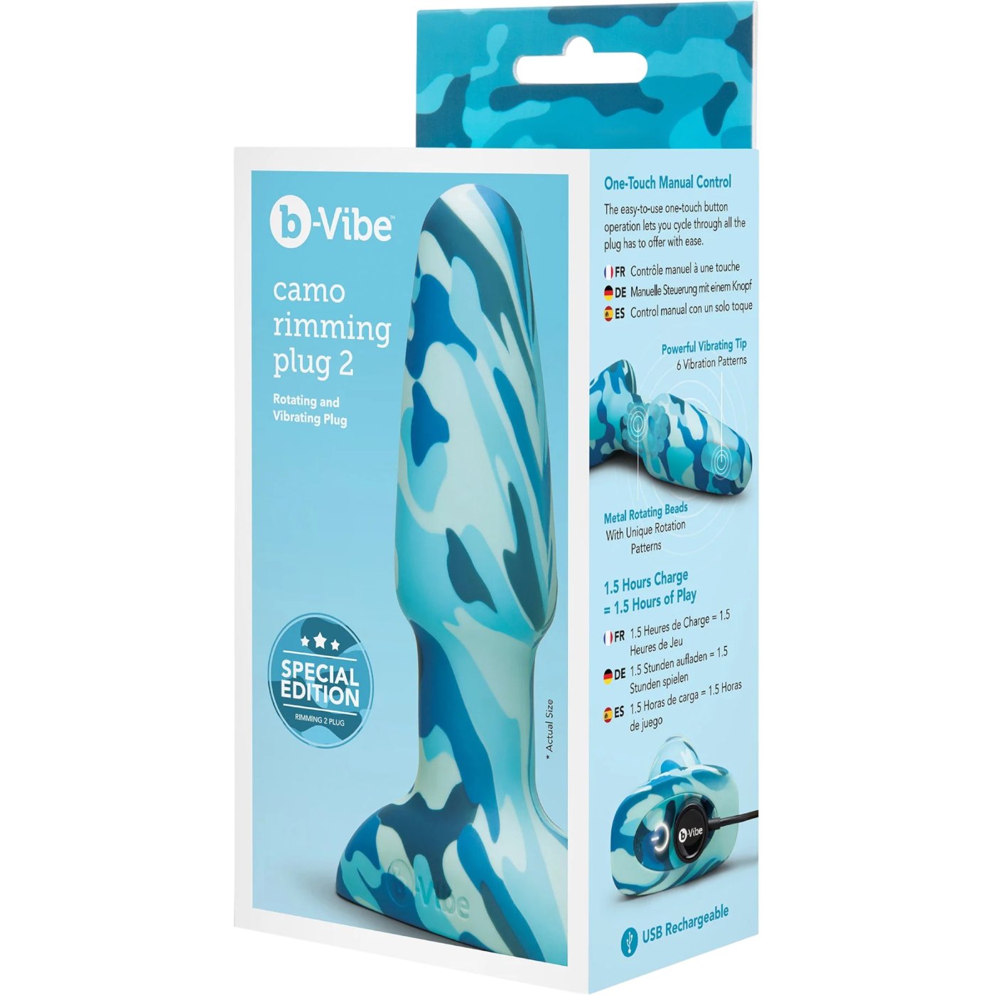 b-Vibe Camo Rimming Plug 2 Rechargeable Vibrating Butt Plug Large