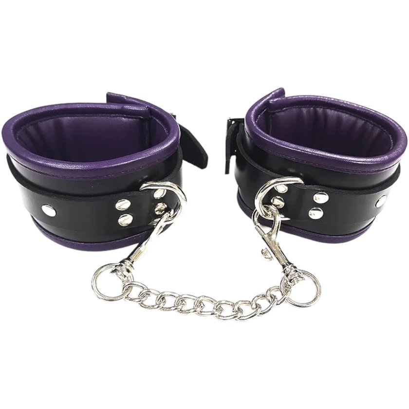 Rouge Garments Leather Padded Ankle Cuffs Black & Purple 