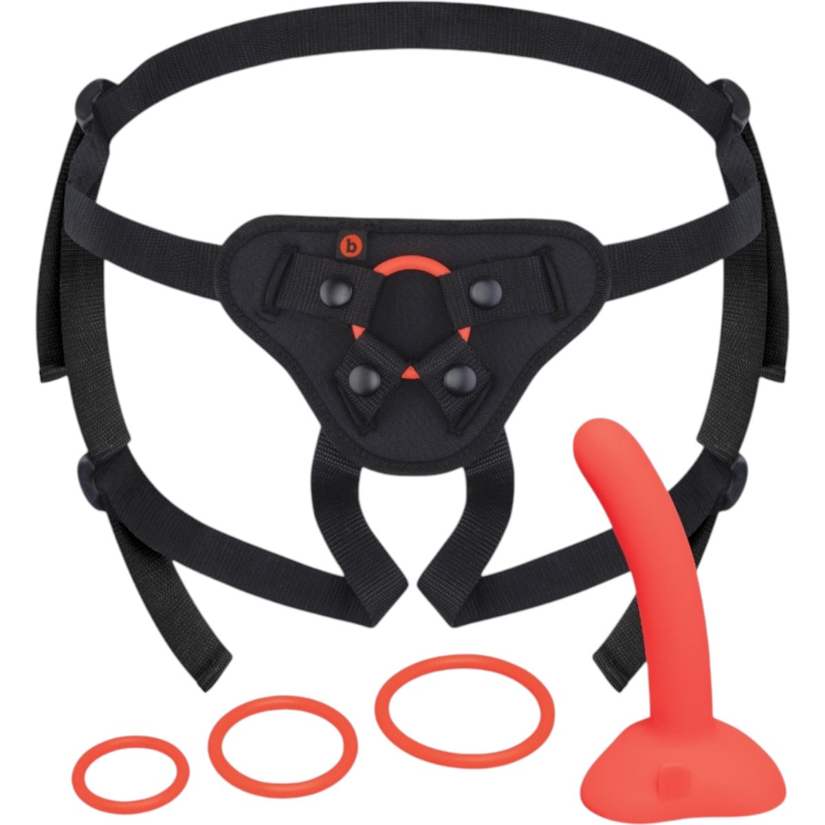 b-Vibe Beginners Strap-On Harness Set With 5 Inch Silicone Dildo Peg Red
