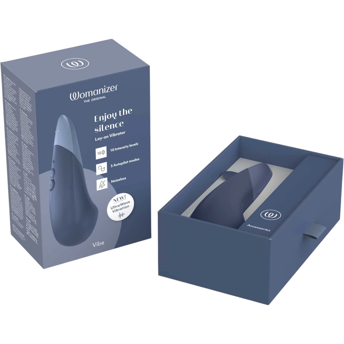 Womanizer Vibe Rechargeable Quiet Clitoral Vibrator Blue