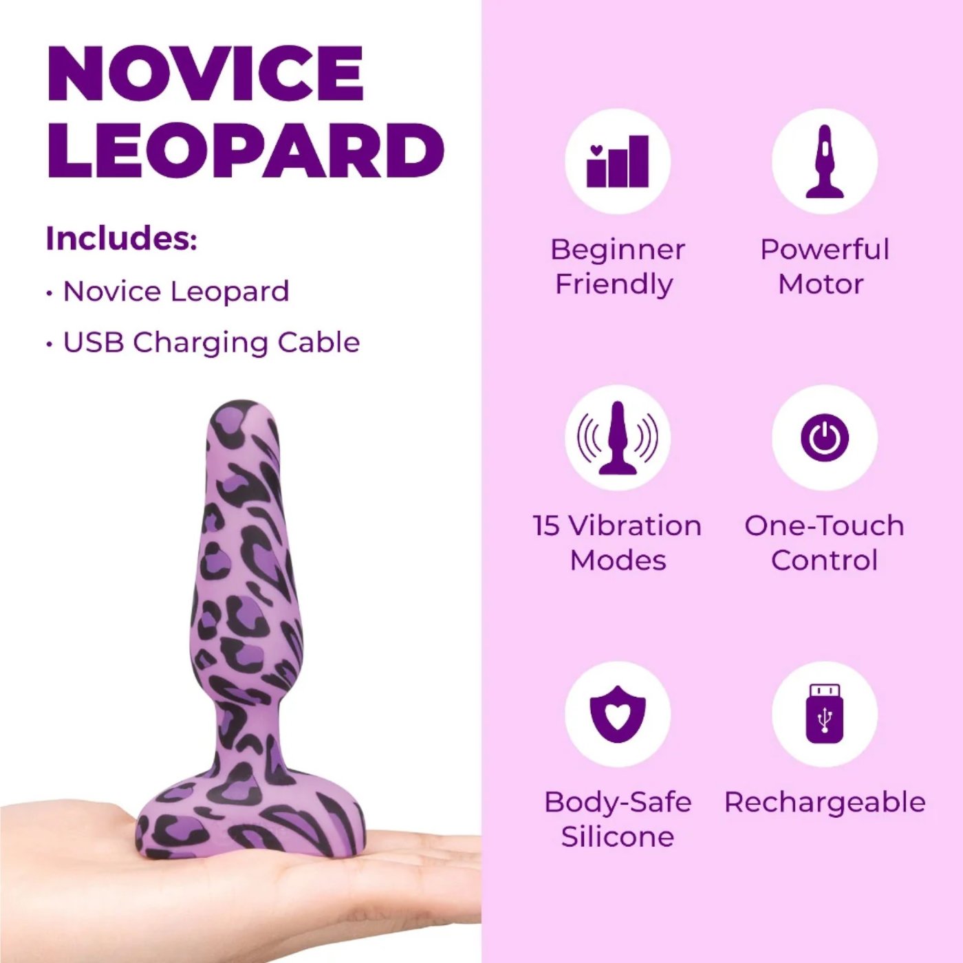 b-Vibe Leopard Novice Special Edition Rechargeable Vibrating Butt Plug Small