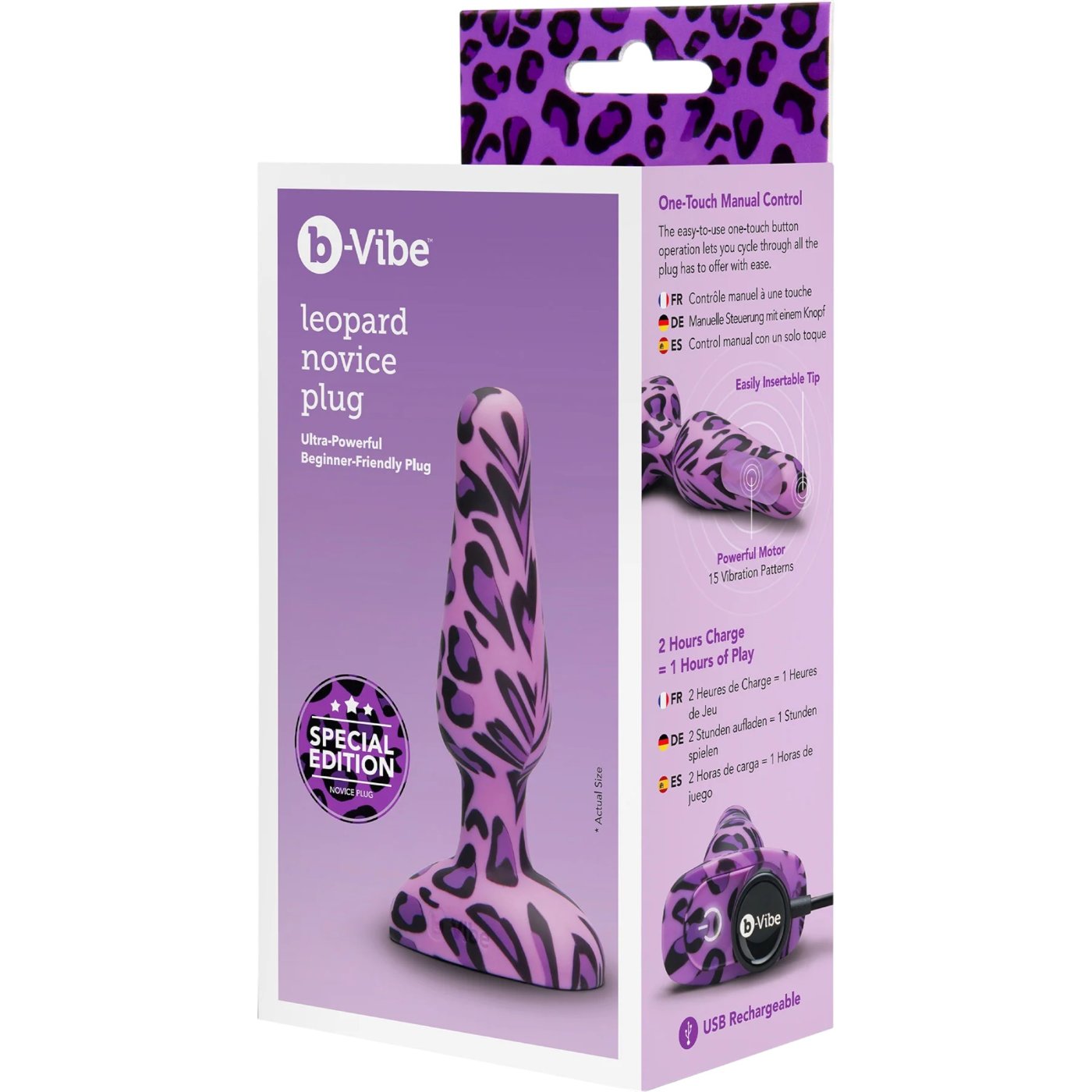 b-Vibe Leopard Novice Special Edition Rechargeable Vibrating Butt Plug Small