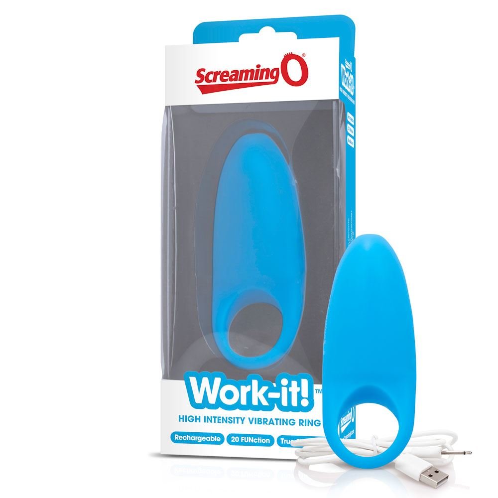 Screaming O Work-it! Rechargeable Vibrating Cock Ring Blue