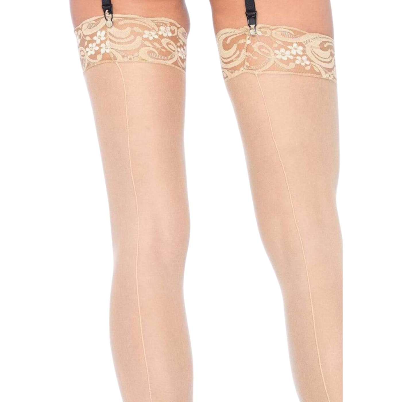 Leg Avenue Sheer Backseam Stockings with Lace Top Nude