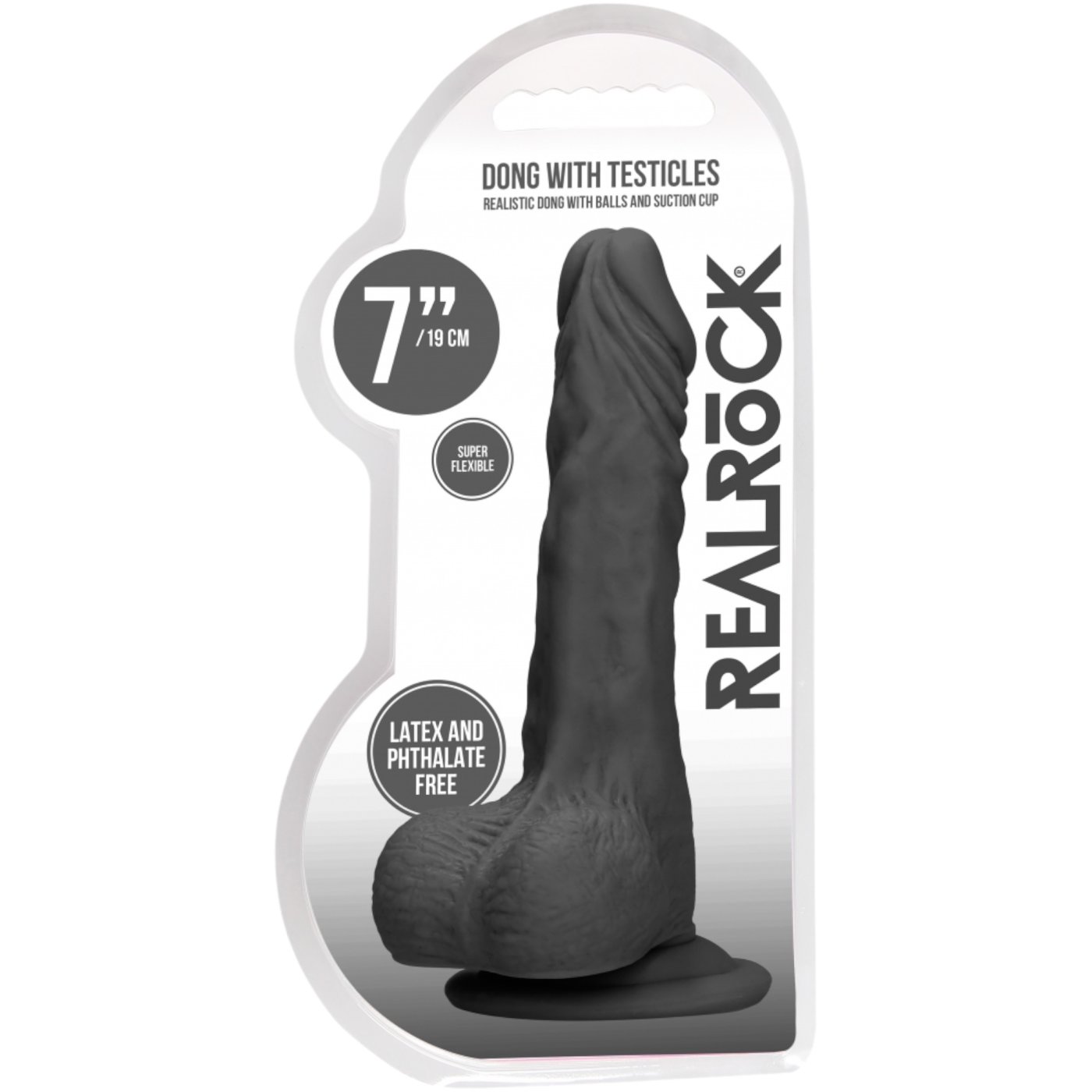 RealRock Realistic Dong with Balls and Suction Cup Black 7 Inch