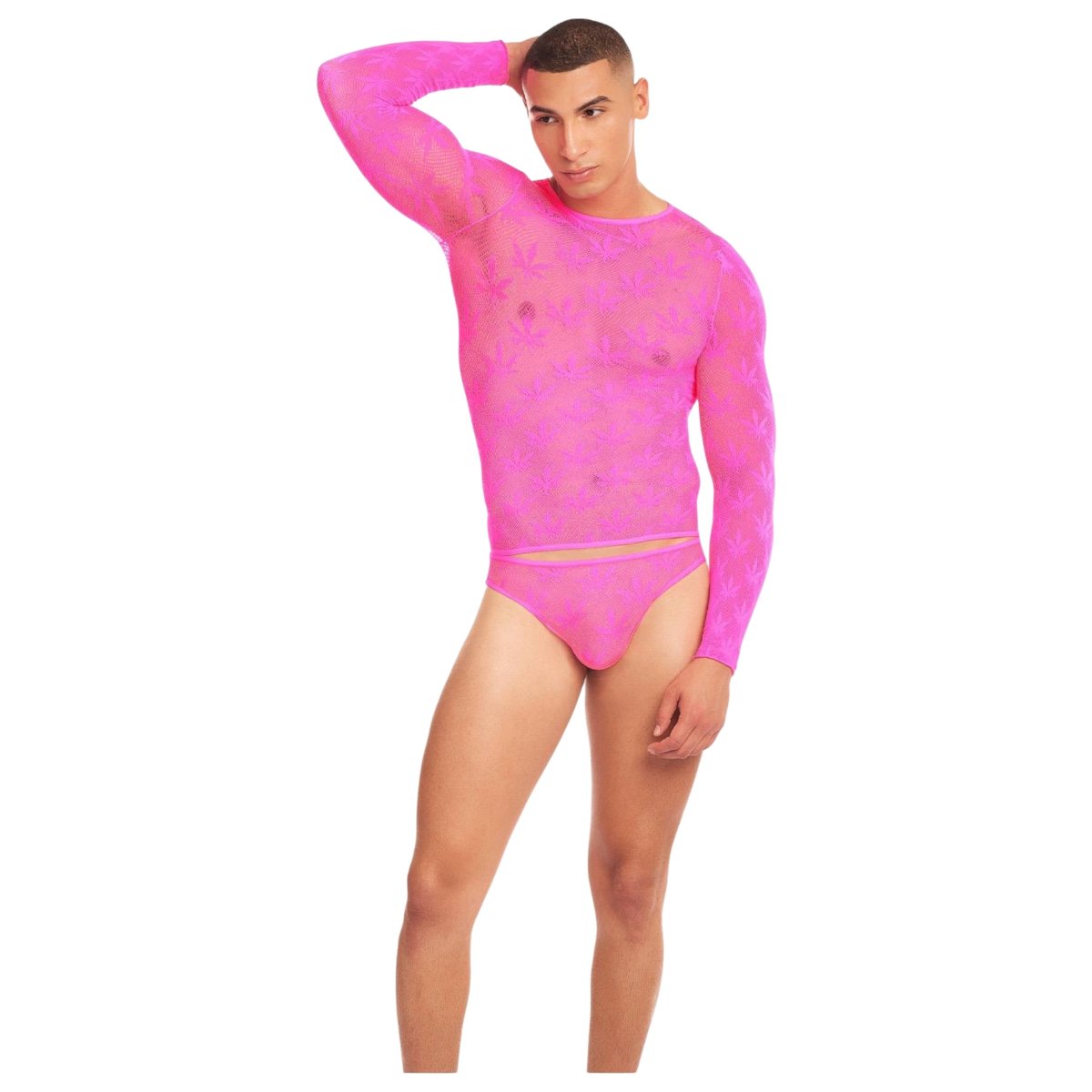 Rainbow Party Bubble Men’s Pink Sheer Mesh Long-Sleeve Top &amp, Thong Set – Rainbow Party