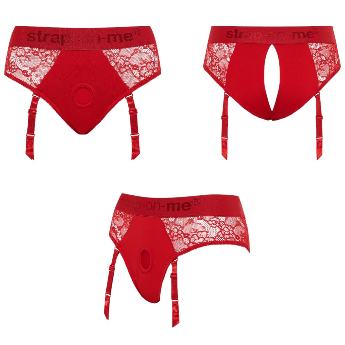 Strap-On-Me Diva Open-Back Lace Harness Briefs Red L