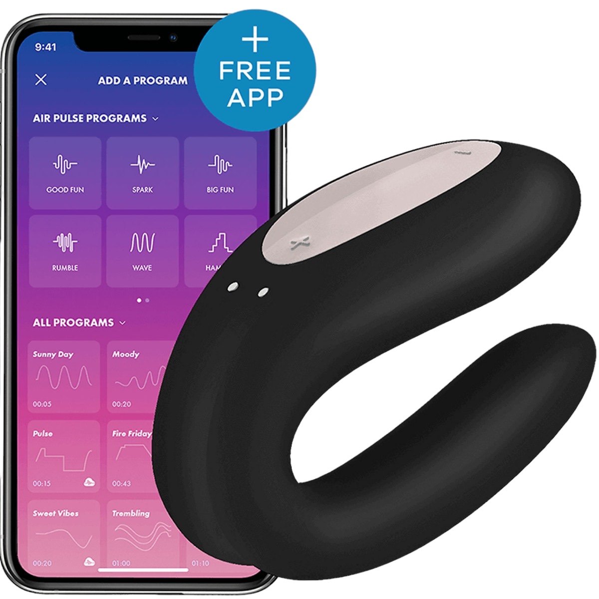Satisfyer Double Joy App Controlled Rechargeable Vibrator Black