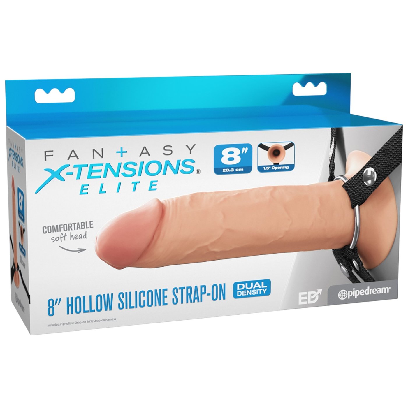 Fantasy X-Tensions Elite 8 Inch Hollow Strap-On Dildo with Harness