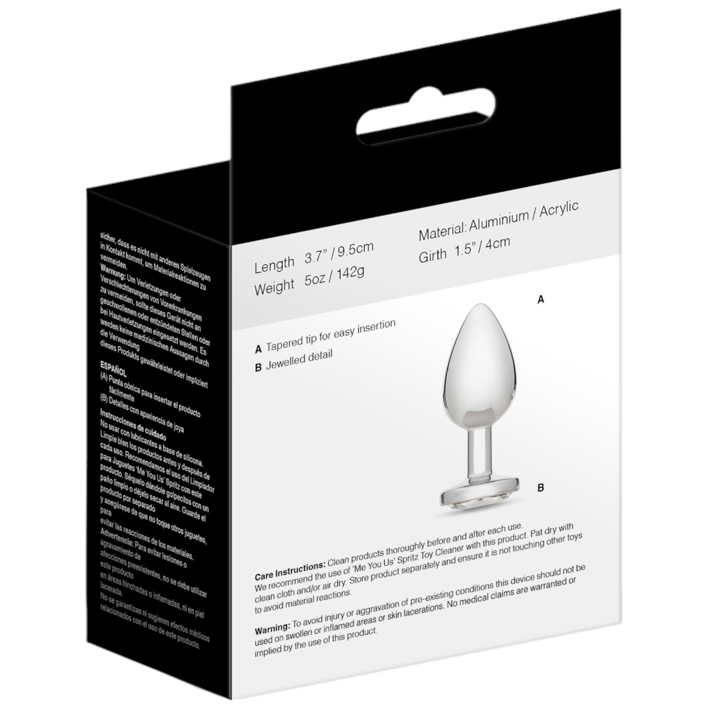 Me You Us Crystal Jewels Jewelled Metal Butt Plug Large Clear