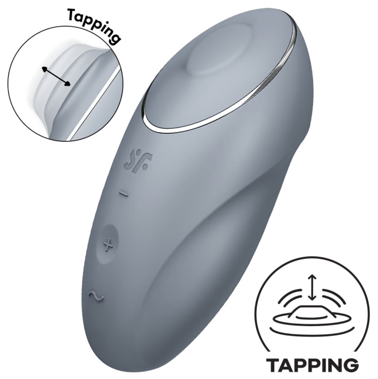 Satisfyer Tap &amp; Climax 1 Tapping Motion Lay-On Clitoral Vibrator Blue-Grey