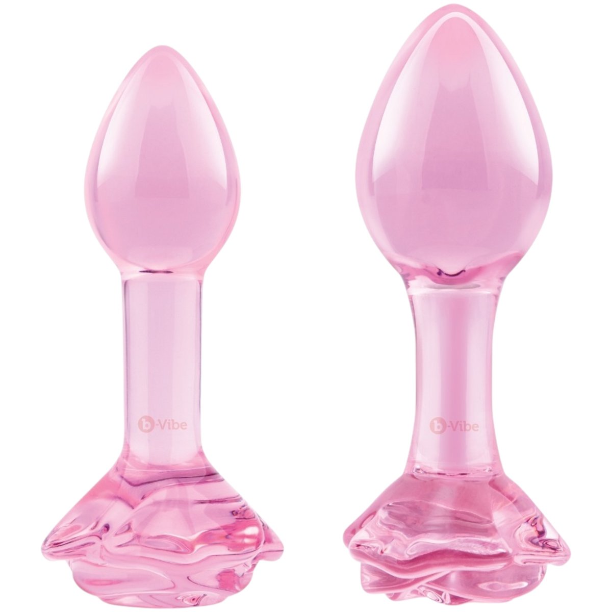 b-Vibe Pink Roses Glass Butt Plug Training Set (2 Pack)