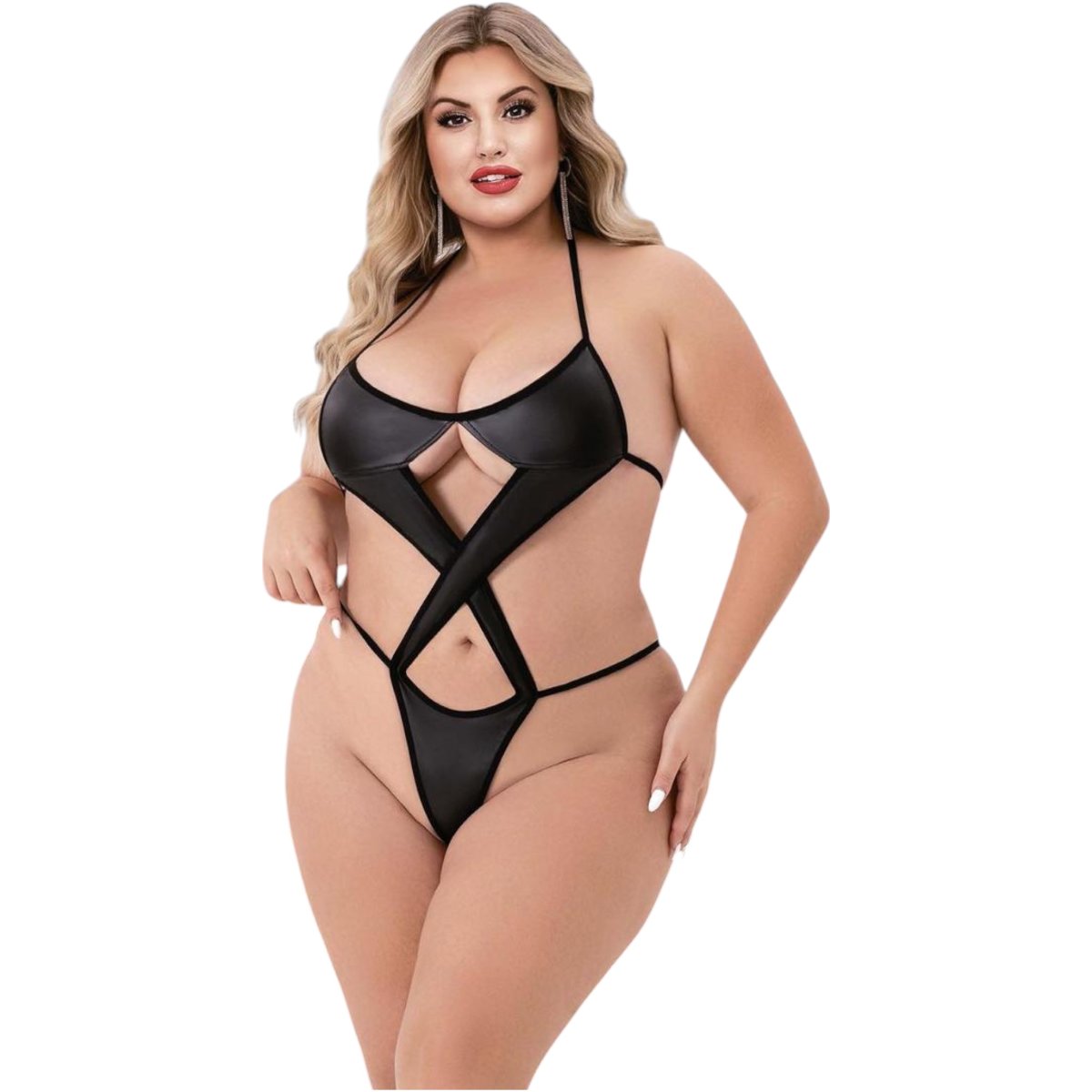 Baci Criss Cross Wet Look Teddy Black Queen