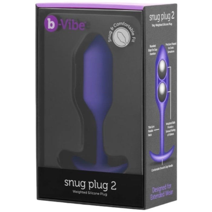 b-Vibe Snug Plug 2 Medium Weighted Silicone Butt Plug 4.1 Inch Purple