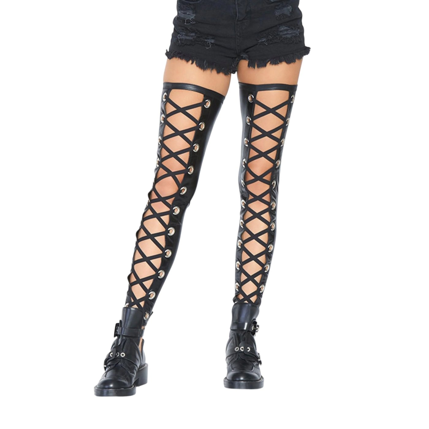 Leg Avenue Footless Lace Up Wet Look Stockings