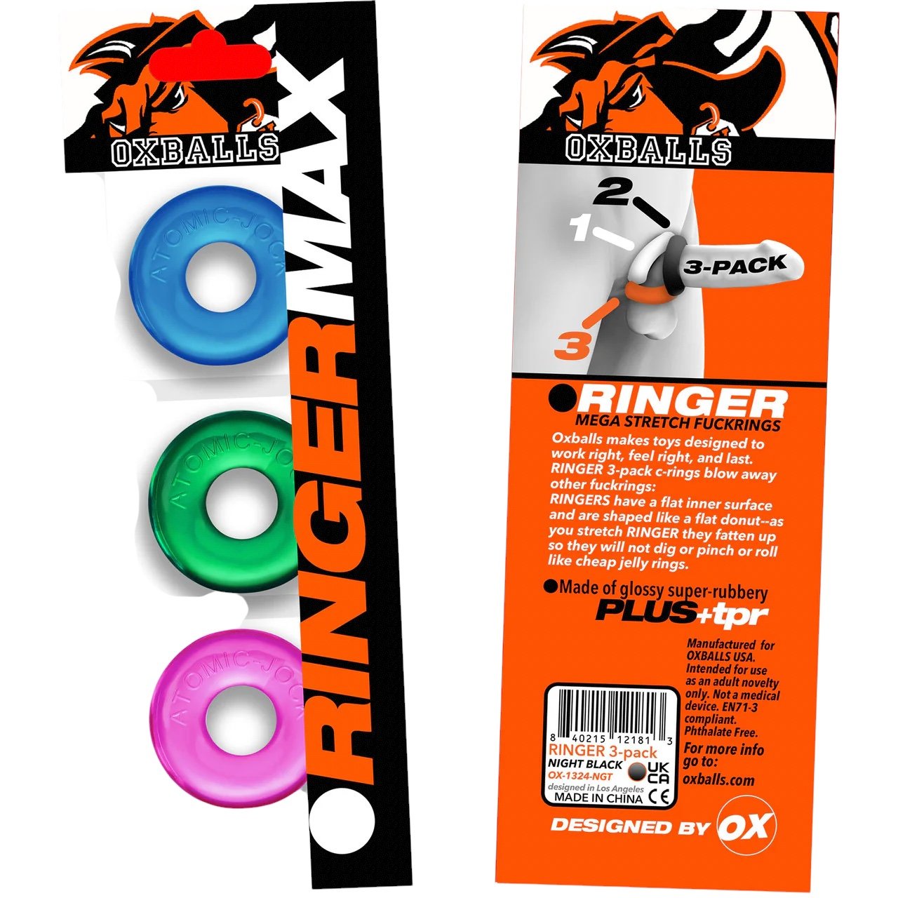 Oxballs Ringer Max Stretchy Cock Ring Set Neon (3 Pack)