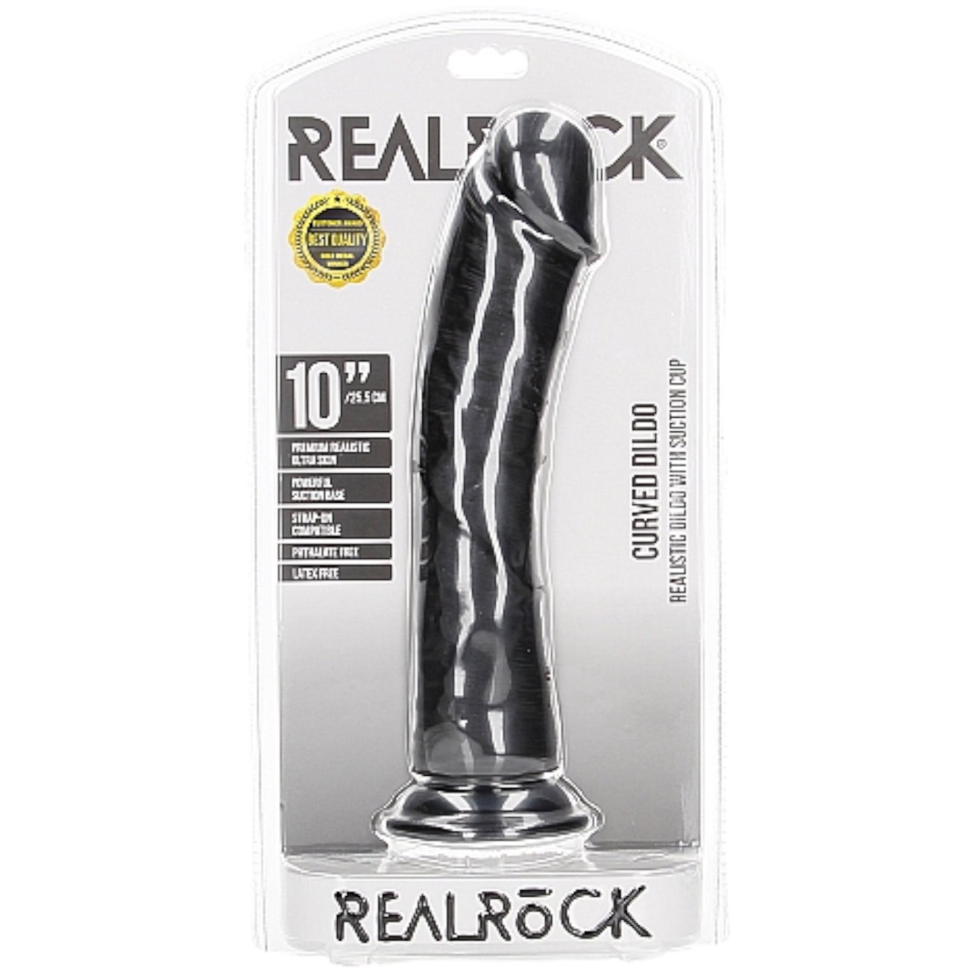 RealRock Curved Realistic Dildo with Suction Cup Black 10 Inch