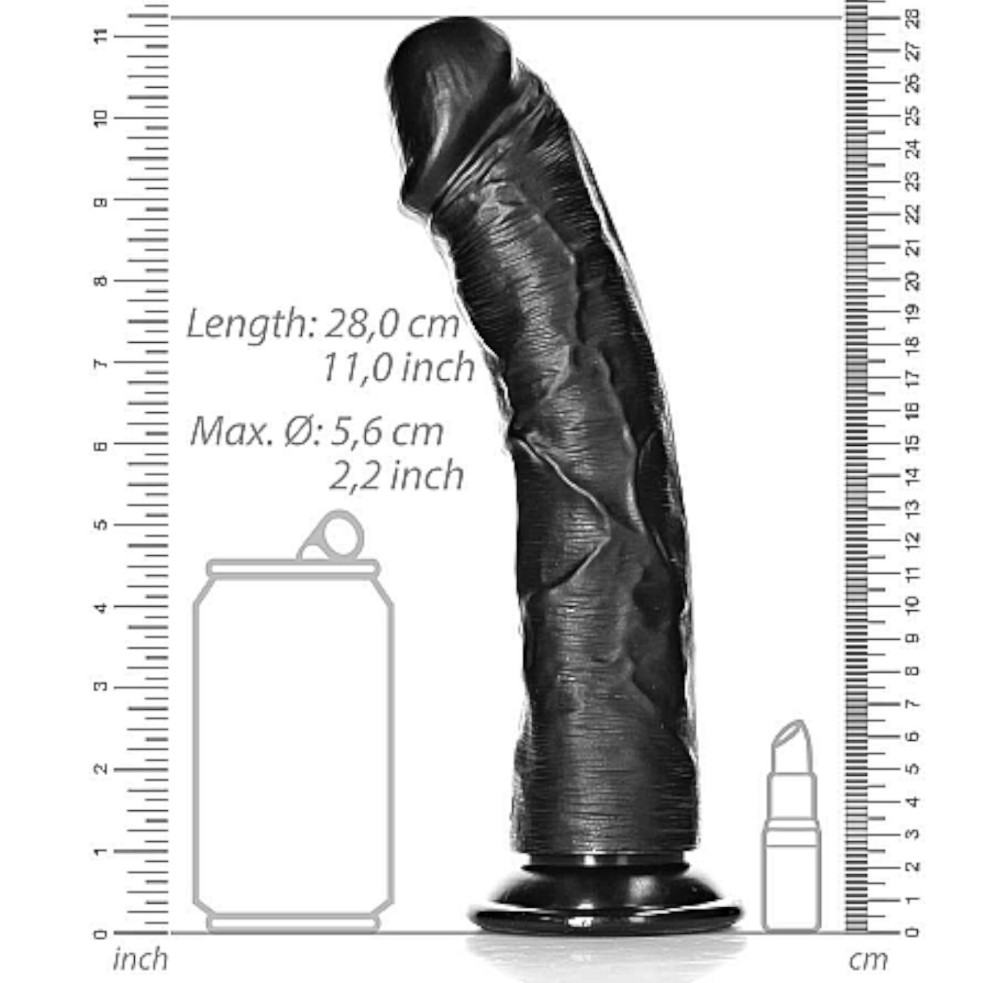 RealRock Curved Realistic Dildo with Suction Cup Black 10 Inch