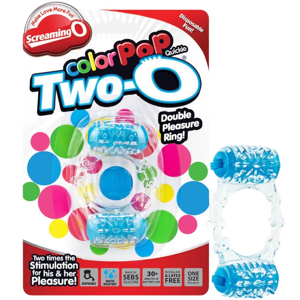 Screaming O ColorPoP Quickie Two-O Vibrating Cock Ring Blue
