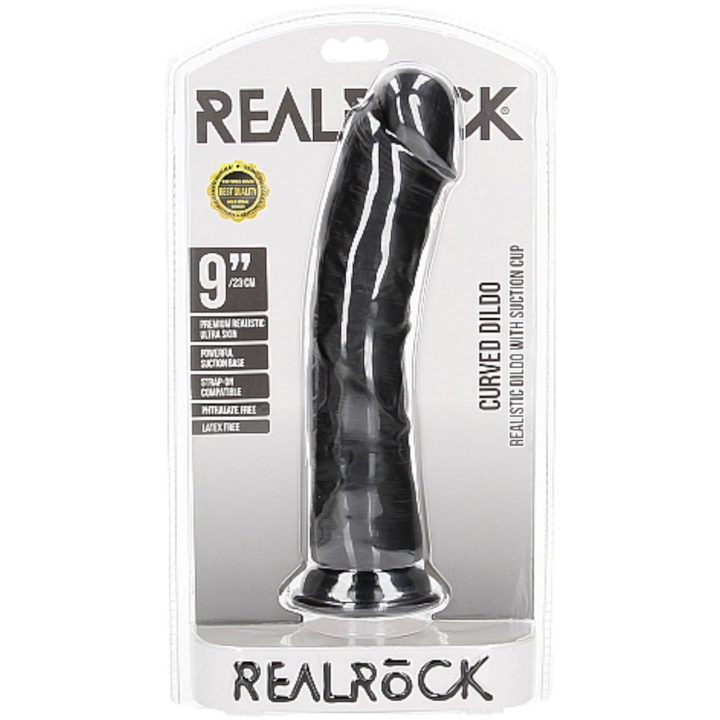 RealRock Curved Realistic Dildo with Suction Cup Black 9 Inch