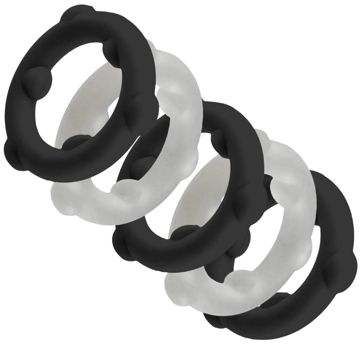 Oxballs Gearheads Mega-Stretch Liquid Silicone Cock Rings Black/Clear (5-Pack)