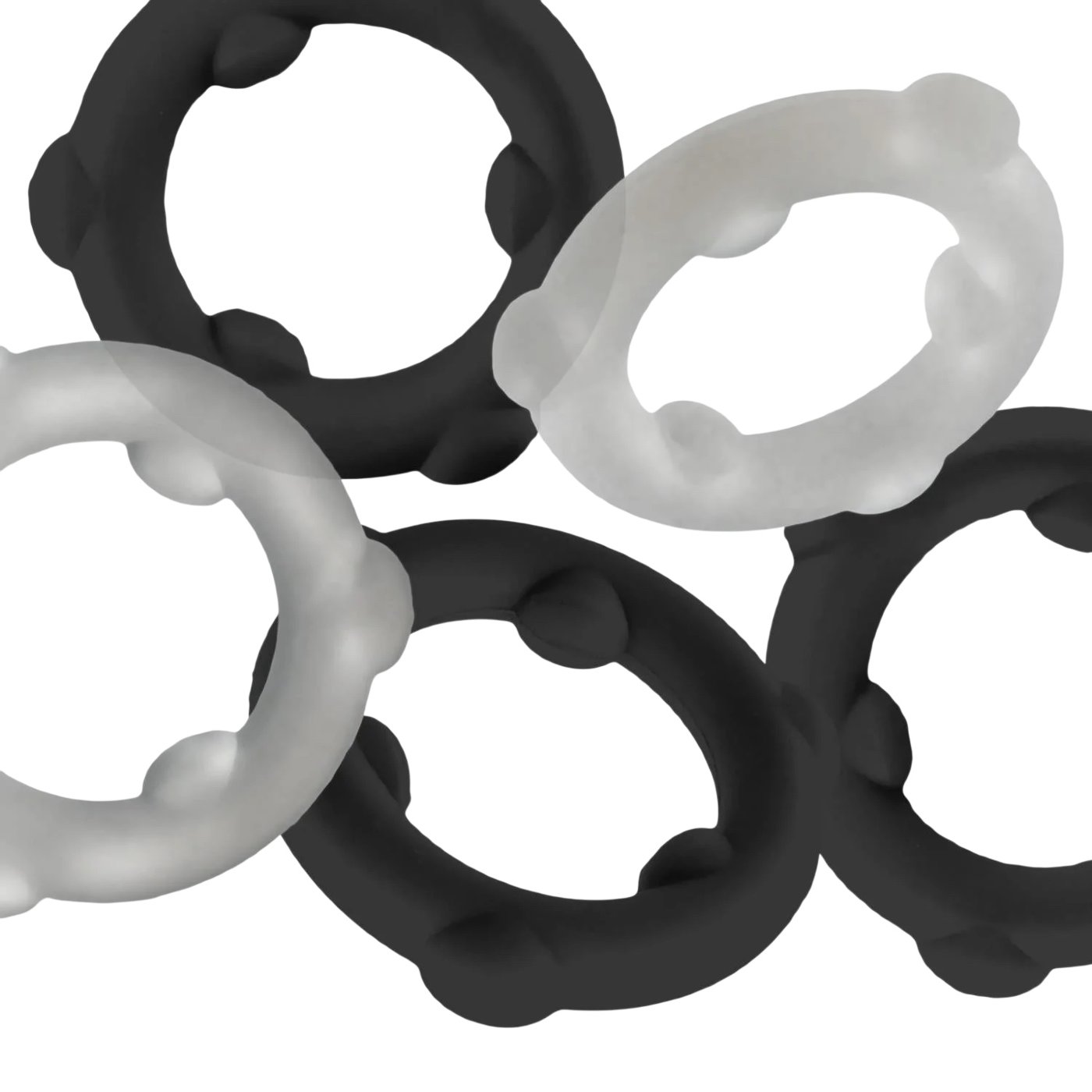 Oxballs Gearheads Mega-Stretch Liquid Silicone Cock Rings Black/Clear (5-Pack)