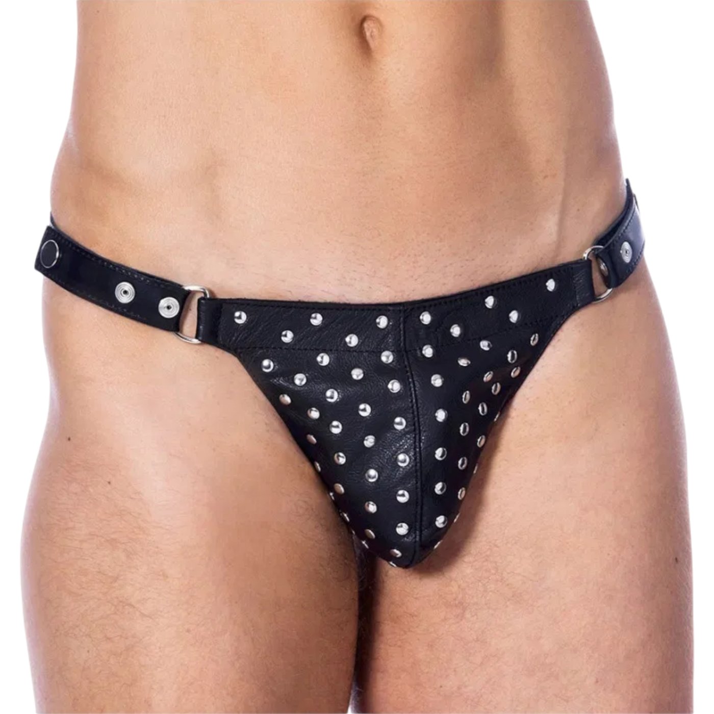 Rimba Men’s Leather Studded Pouch G-String Black