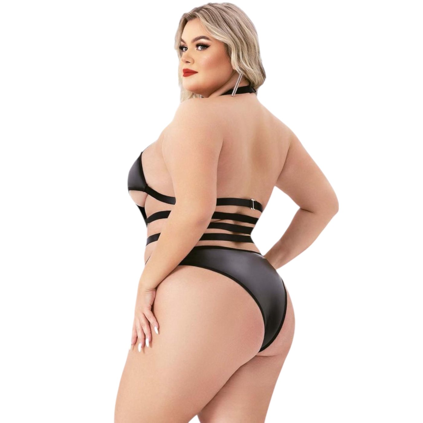 Baci Halter Top Wet Look Teddy Black Queen