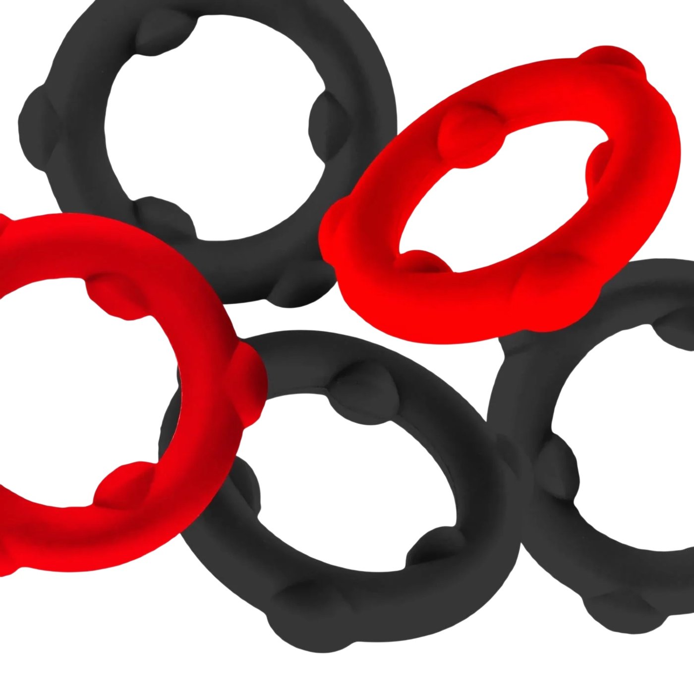 Oxballs Gearheads Mega-Stretch Liquid Silicone Cock Rings Black/Red (5-Pack)