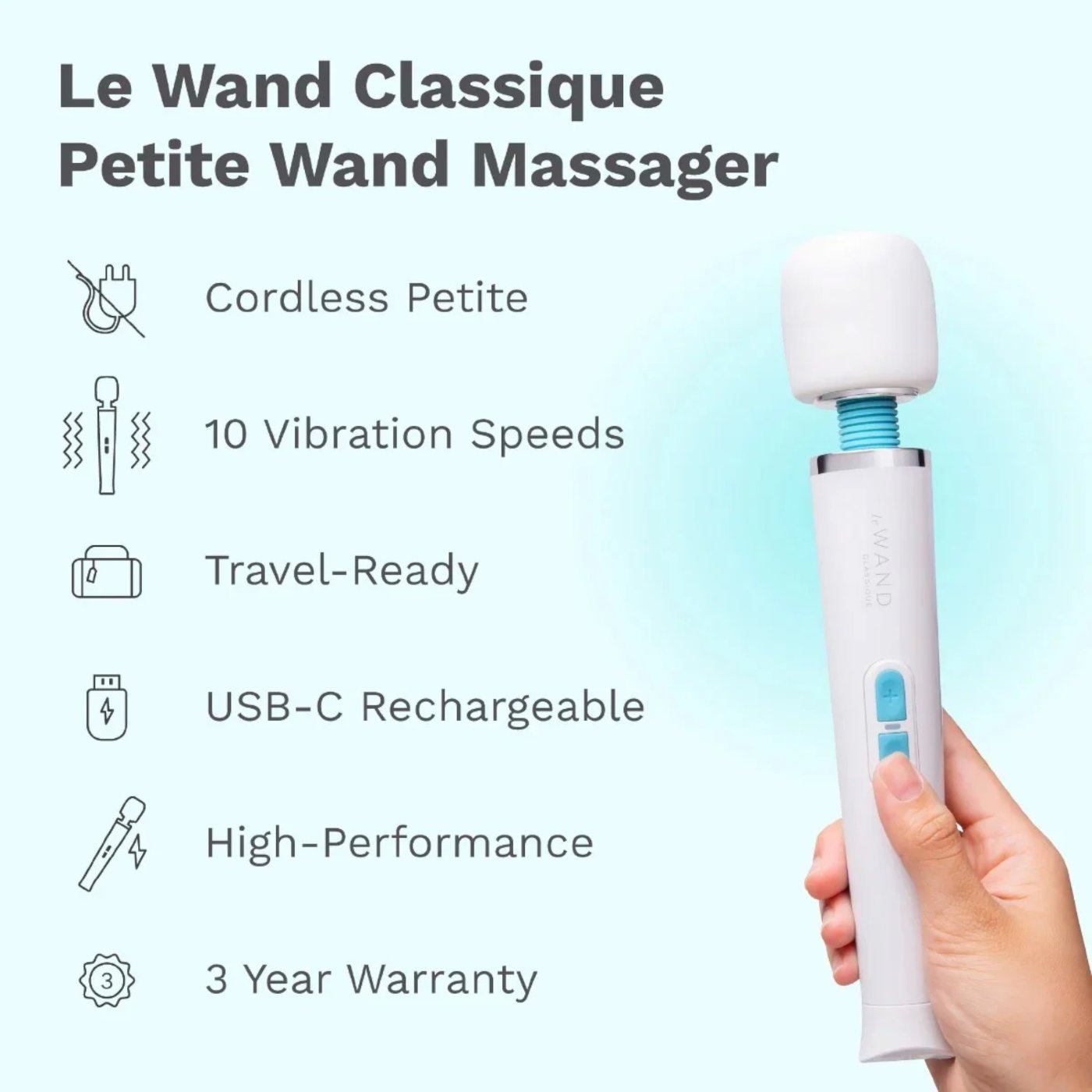 Le Wand Classique Cordless Petite Rechargeable Vibrating Wand Massager