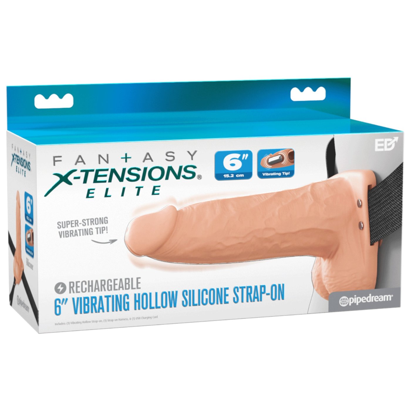 Fantasy X-Tensions Elite 6 Inch Vibrating Hollow Silicone Strap-On with Harness