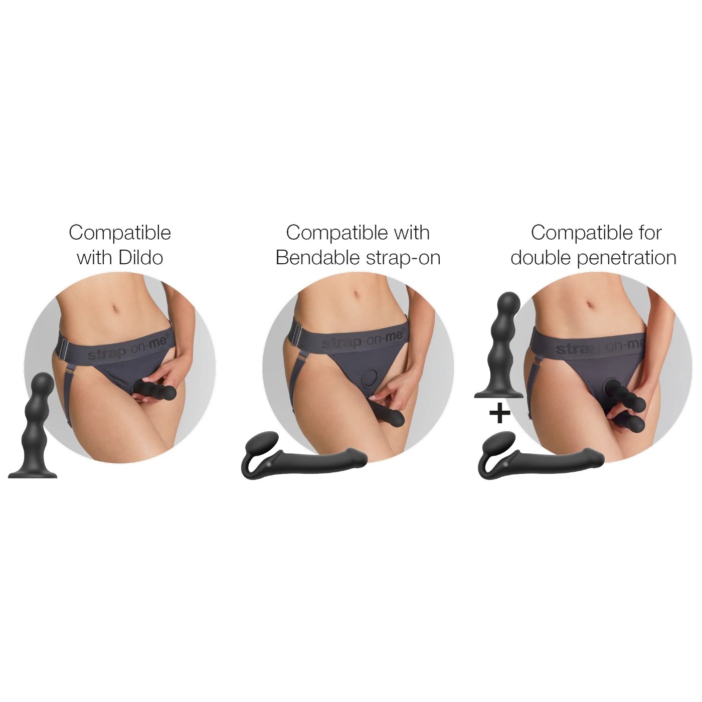 Strap-On-Me Unique Double Penetration Harness Thong Grey