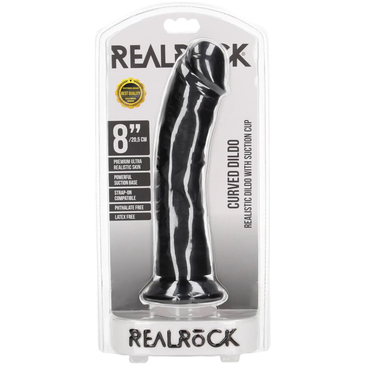 RealRock Curved Realistic Dildo with Suction Cup Black 8 Inch