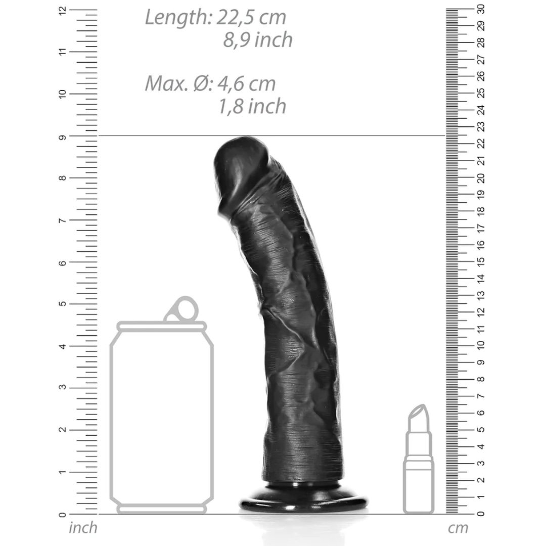 RealRock Curved Realistic Dildo with Suction Cup Black 8 Inch