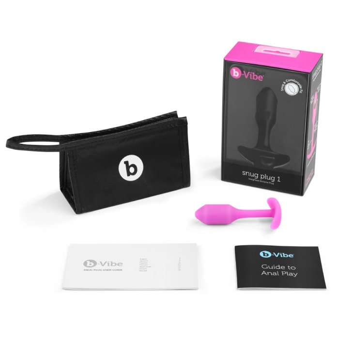 b-Vibe Snug Plug 1 Small Weighted Silicone Butt Plug 3.4 Inch Fuchsia