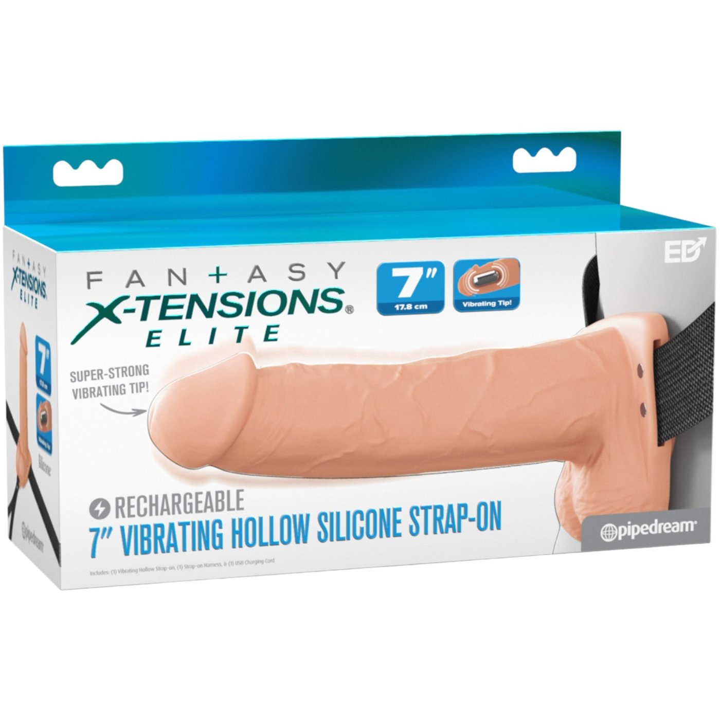 Fantasy X-Tensions Elite 7 Inch Vibrating Hollow Silicone Strap-On with Harness