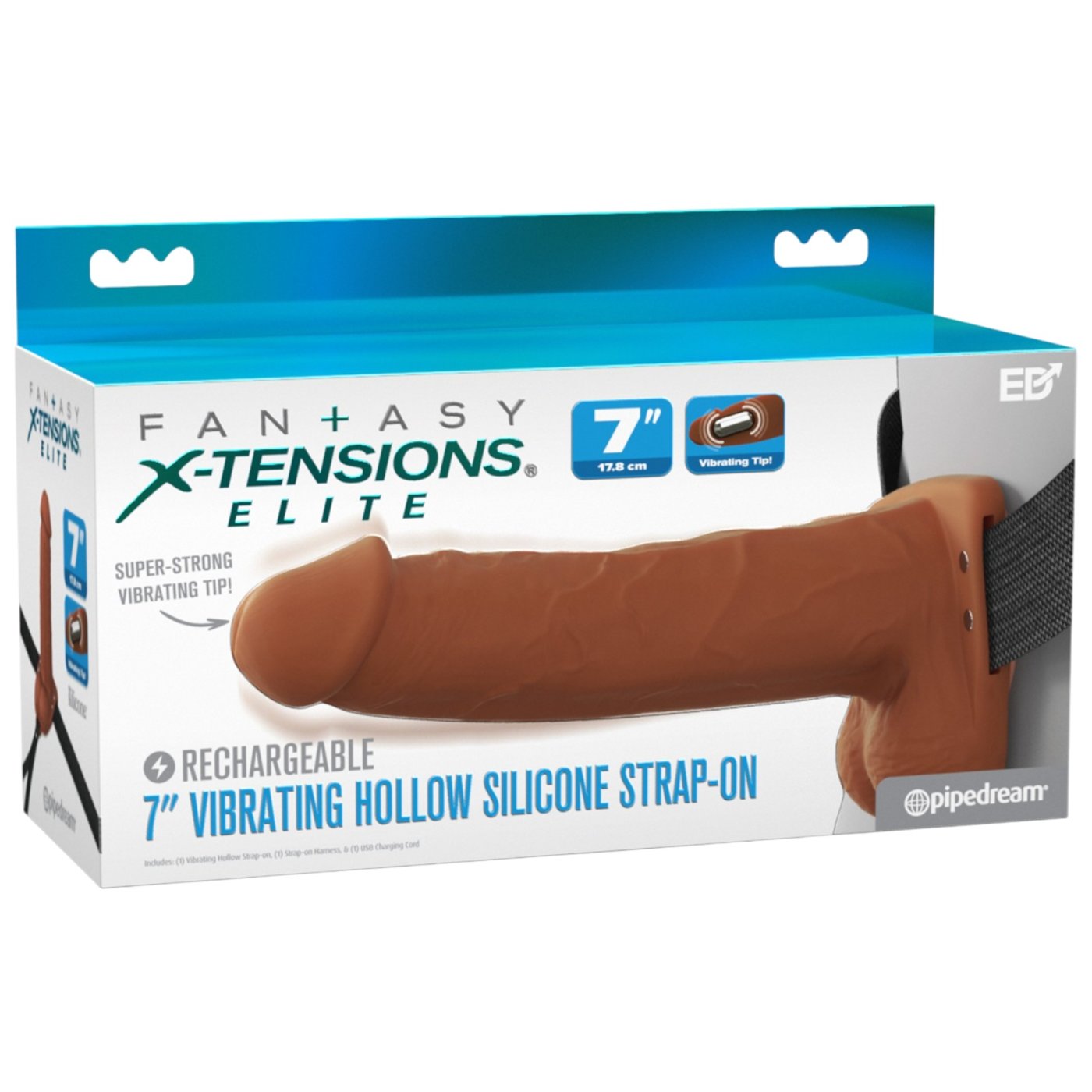 Fantasy X-Tensions Elite 7 Inch Vibrating Hollow Silicone Strap-On with Harness