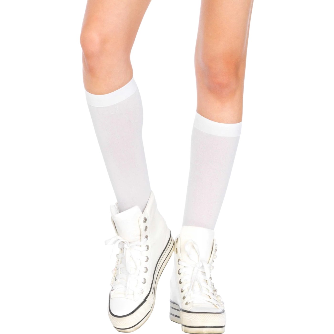 Leg Avenue White Nylon Knee-High Socks