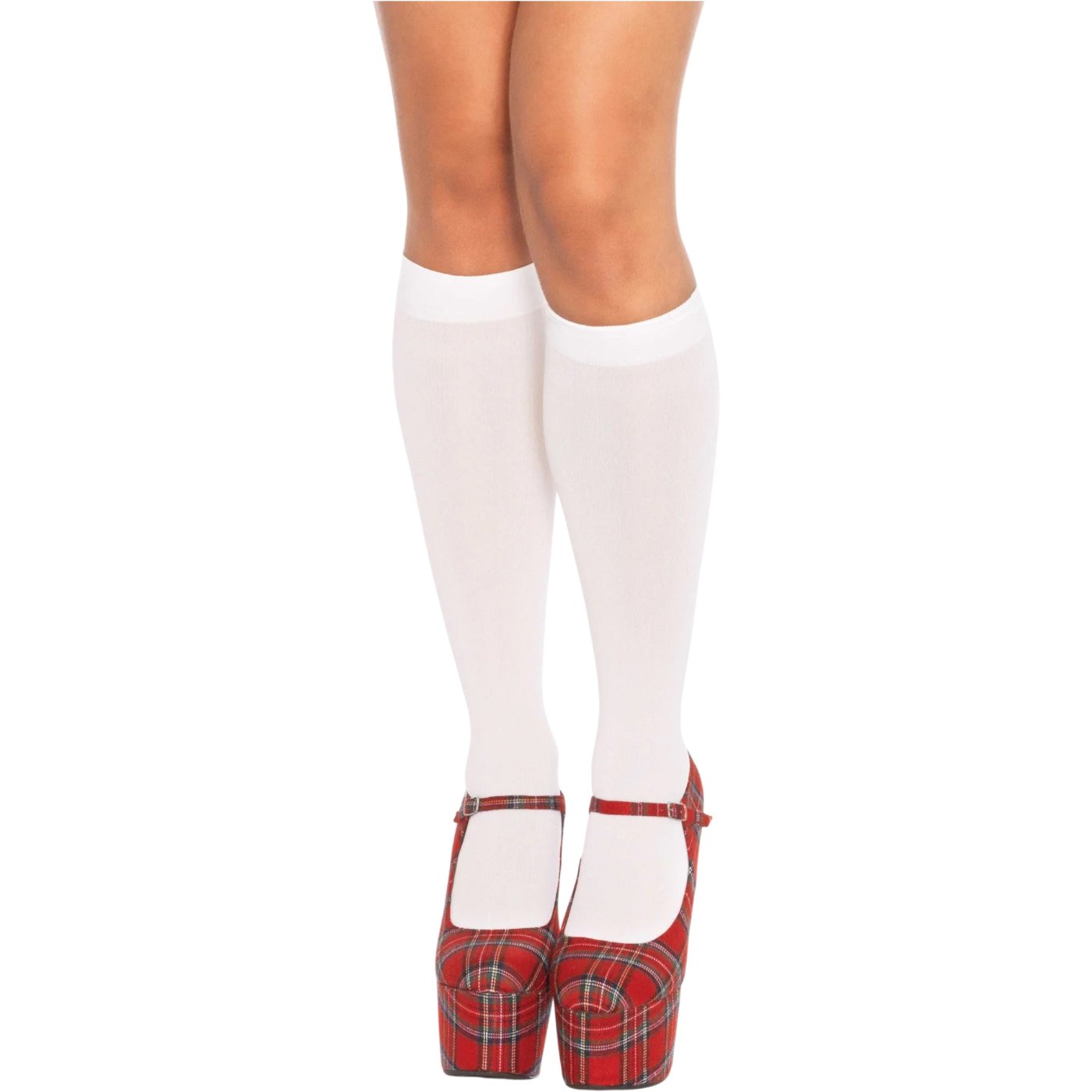 Leg Avenue White Nylon Knee-High Socks
