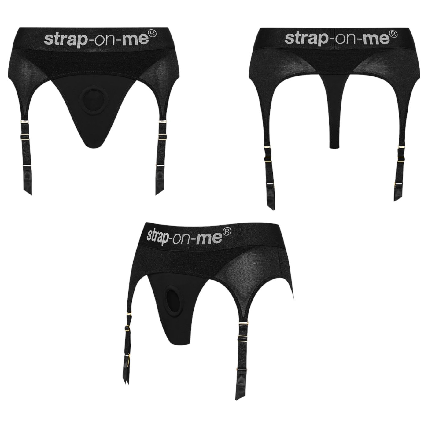 Strap-On-Me Rebel Harness Thong with Suspenders Black S