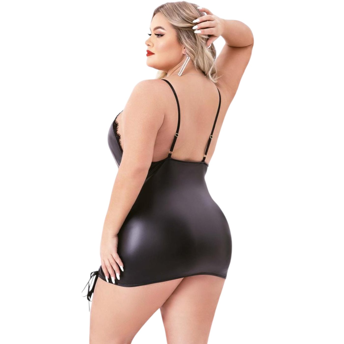 Baci Lace Up Wet Look Mini Dress Black Queen